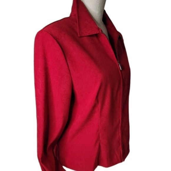 BRIGGS red light jacket blazer Size 8P petite front zippered polyester blend - Picture 5 of 10